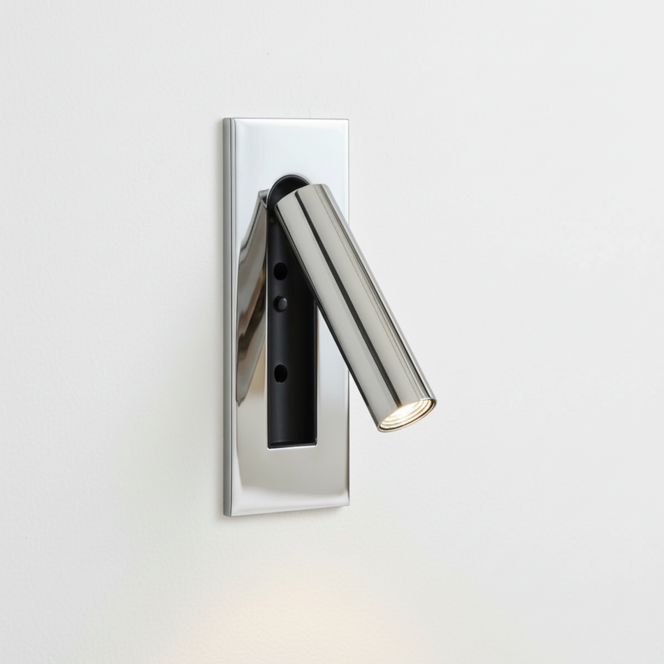 Ultra Beam Lighting Ltd chrome recessed adjustable LED reading wall lamp with a sleek modern design
