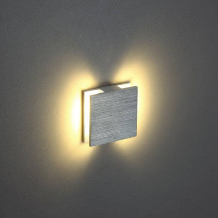 Ultra Beam Lighting Ltd Halo square 1 watt brushed aluminum recessed LED stair light with warm side-projecting glow.
