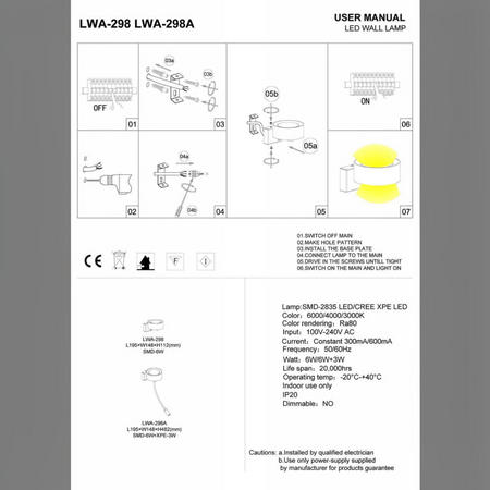 Ultra Beam Lighting Ltd technical installation diagram for the 6+3 watt LED polished chrome bedside reading lamp