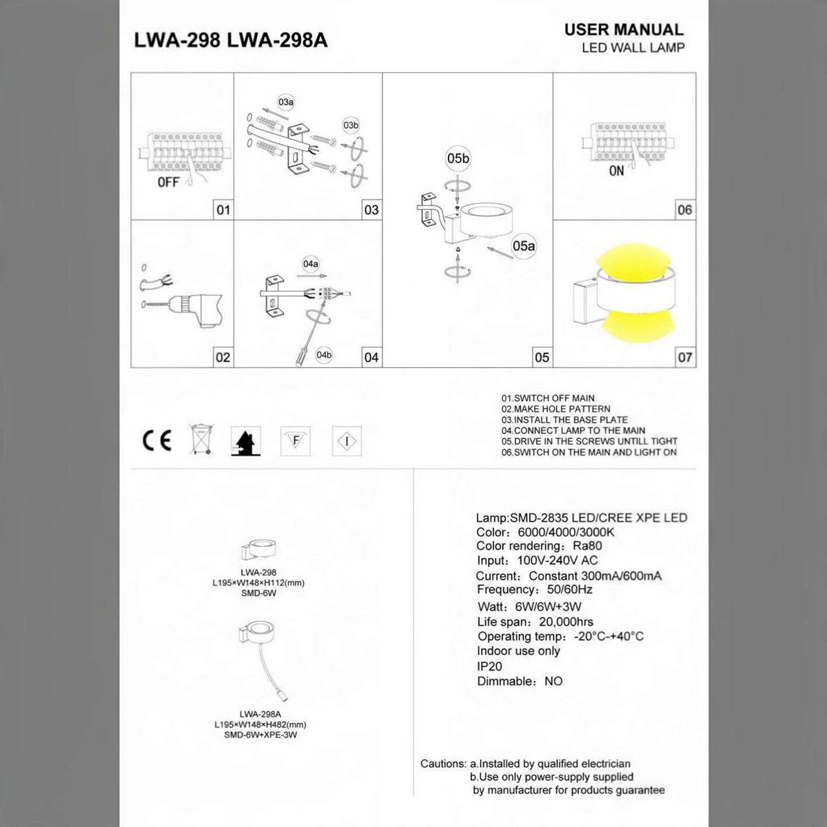 Ultra Beam Lighting Ltd technical installation manual for 6 Watt LED chrome bedside wall reading light