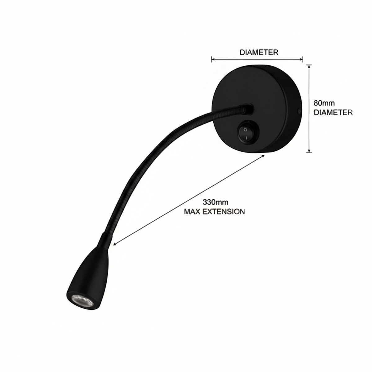 Ultra Beam Lighting Ltd Nero black LED gooseneck reading light with flexible arm and wall mount switch