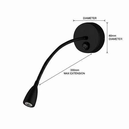 Ultra Beam Lighting Ltd Nero black LED gooseneck reading light with flexible arm and wall mount switch