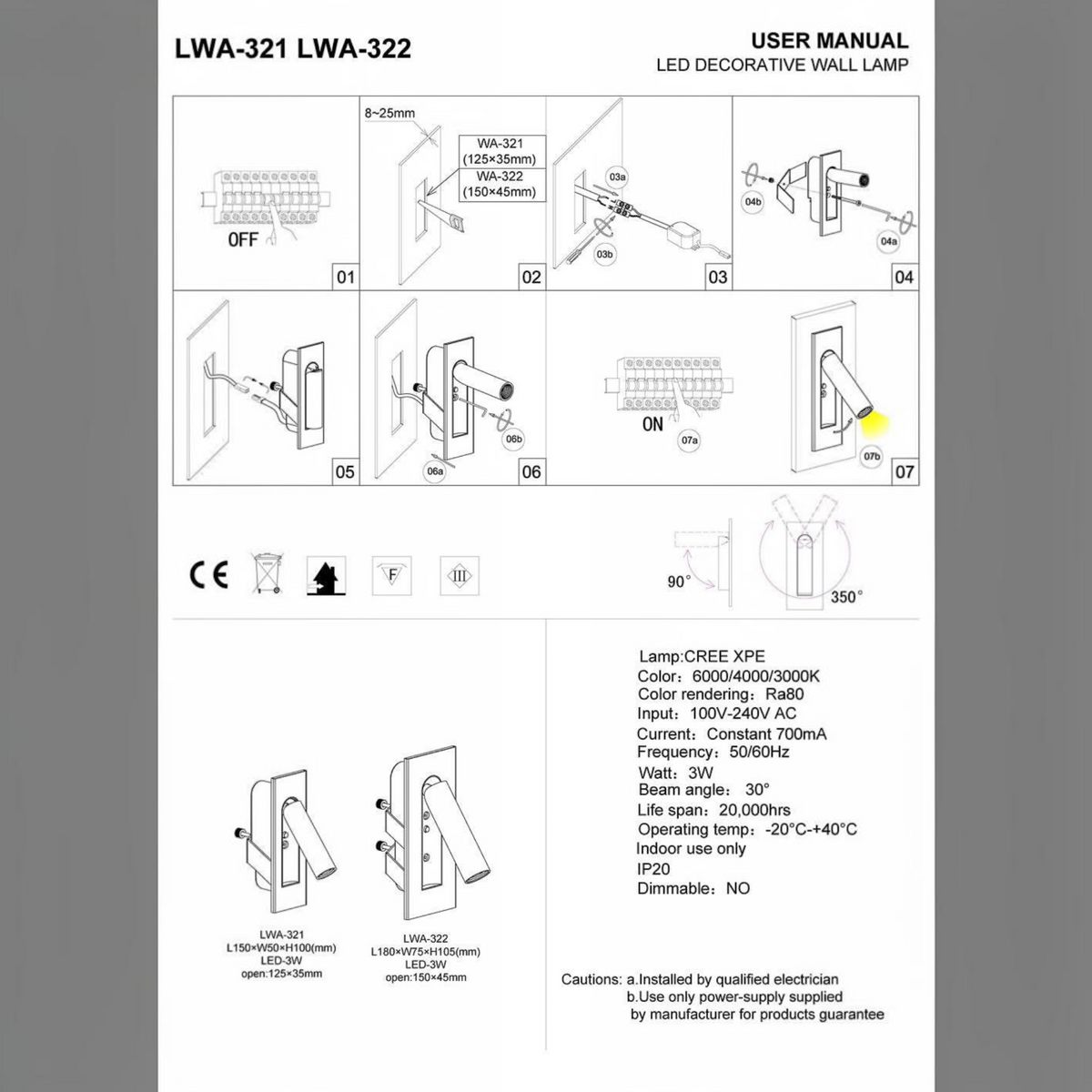 3 Watt Black Recessed Adjustable LED Reading Wall Light - Ultra Beam Lighting Ltd