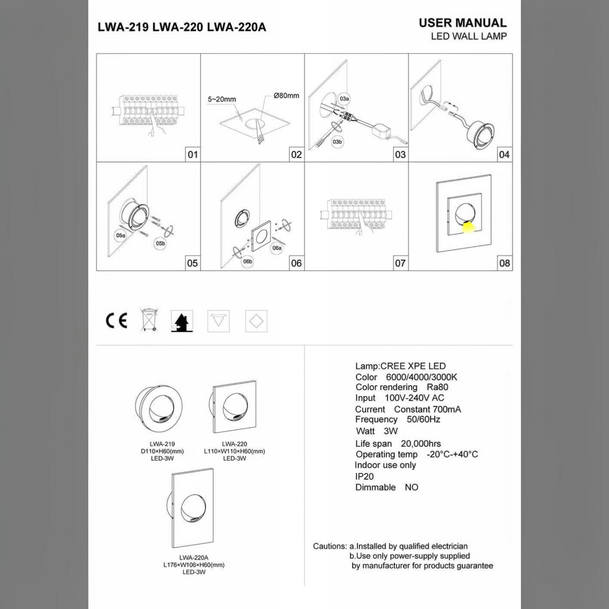 Ultra Beam Lighting Ltd technical installation diagram for a 3W LED recessed wall and headboard reading light