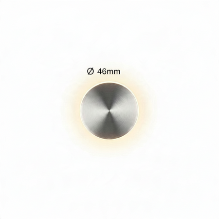 Ultra Beam Lighting Ltd round recessed LED staircase light with a polished aluminium faceplate and halo glow effect