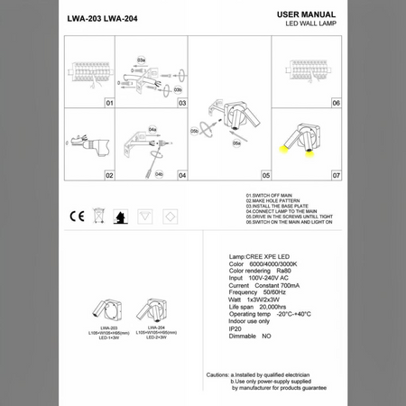 Ultra Beam Lighting Ltd Seville twin 3 watt black LED reading lamp installation manual and technical specifications