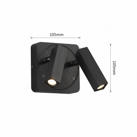 Ultra Beam Lighting Ltd Seville twin black LED reading lamp with adjustable heads and 105mm square back plate