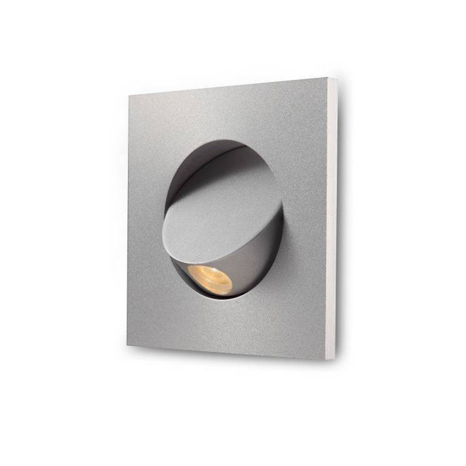 Ultra Beam Lighting Ltd square silver recessed LED reading lamp with adjustable tilt head for wall or headboard