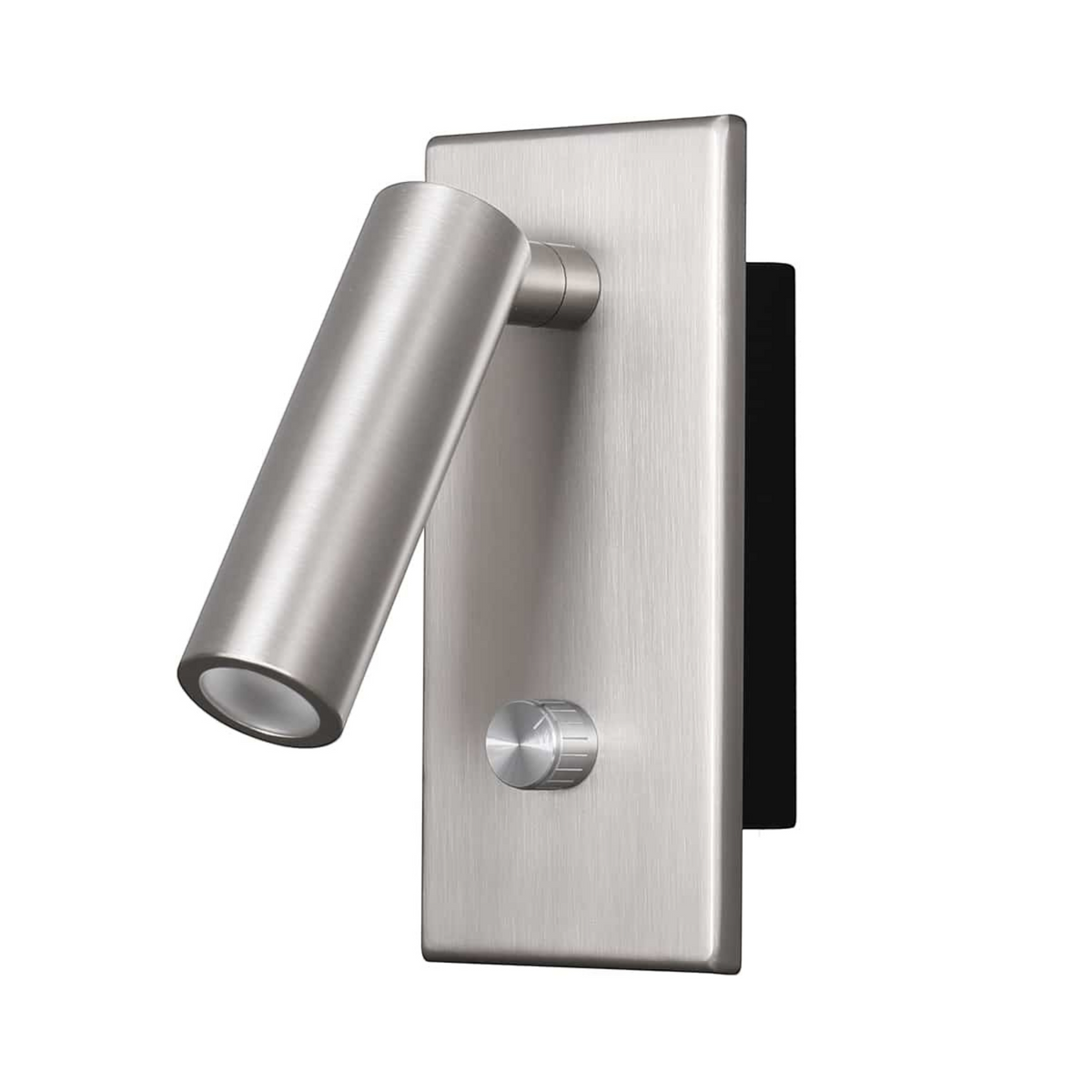 brushed nickel dimmable reading lamp product image mounted on a white wall