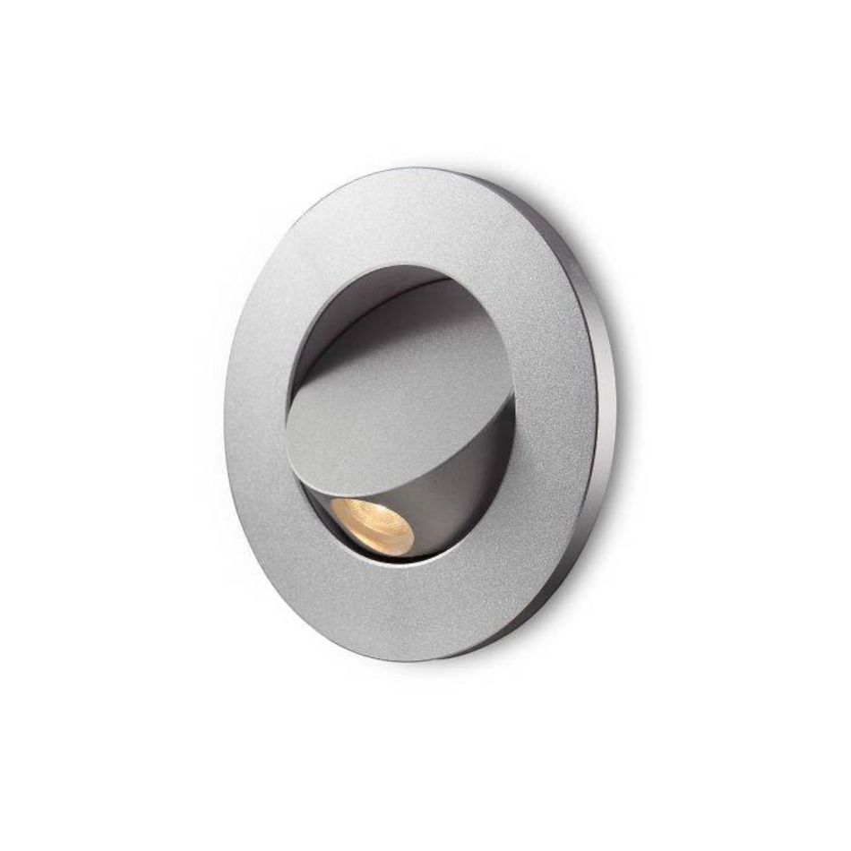 Ultra Beam Lighting Ltd silver round recessed LED reading light with tiltable head for bedroom or headboard use