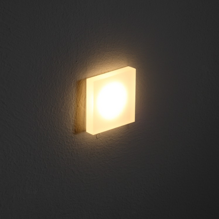 Ultra Beam Lighting Ltd square 1 watt LED recessed stair light with a sandblasted acrylic face emitting warm light