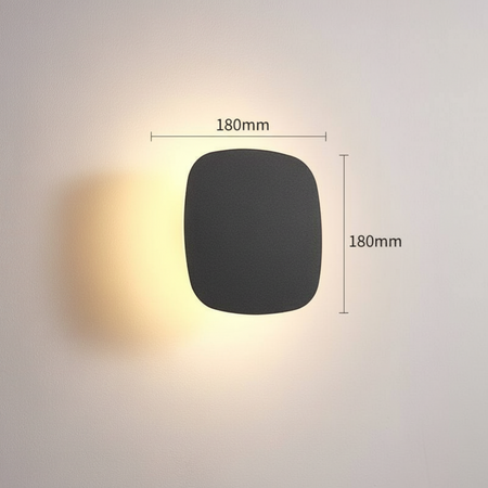 Ultra Beam Lighting Ltd 6W square black LED vanity wall light with warm halo glow and 180mm dimensions