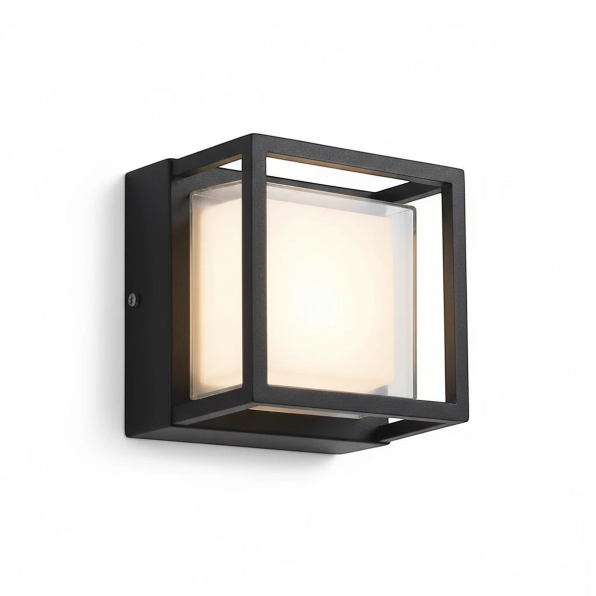 Ultra Beam Lighting Ltd 12W square outdoor wall light in black aluminium with a frosted acrylic lens.