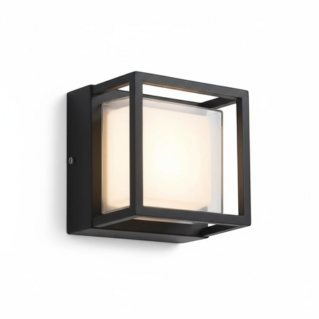 Ultra Beam Lighting Ltd 12W square outdoor wall light in black aluminium with a frosted acrylic lens.