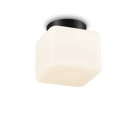 Ultra Beam Lighting Ltd 12W square LED outdoor ceiling light with a white frosted glass shade and black base