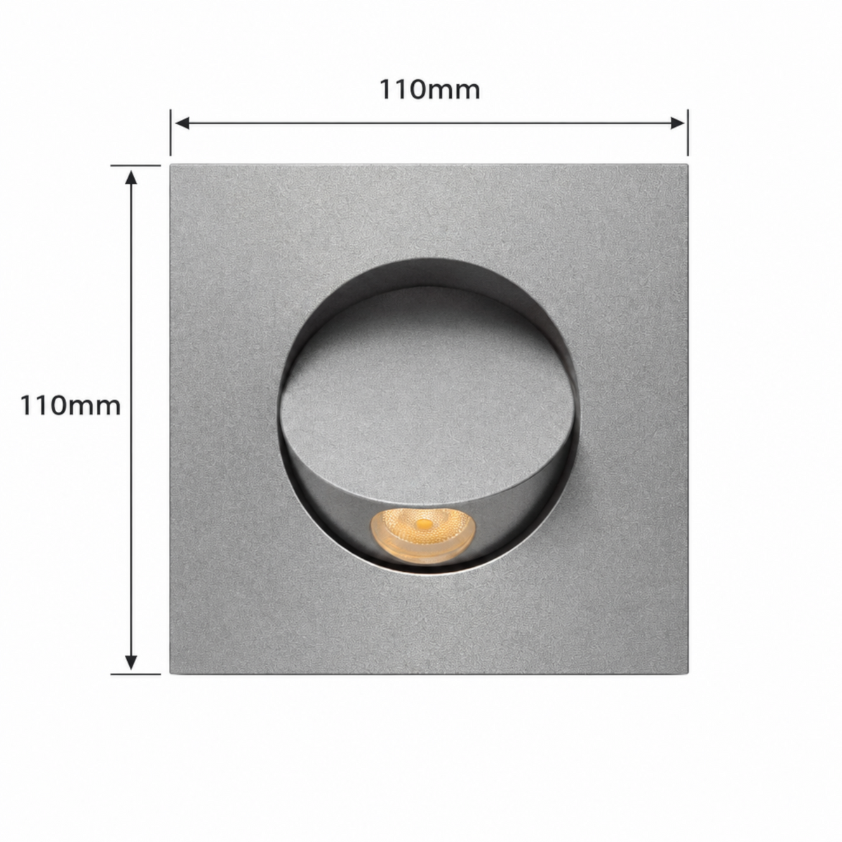 Ultra Beam Lighting Ltd square silver recessed LED reading lamp with adjustable tilt head and 110mm dimensions