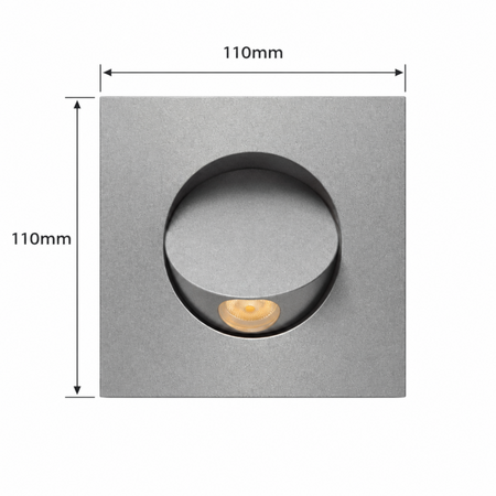 Ultra Beam Lighting Ltd square silver recessed LED reading lamp with adjustable tilt head and 110mm dimensions