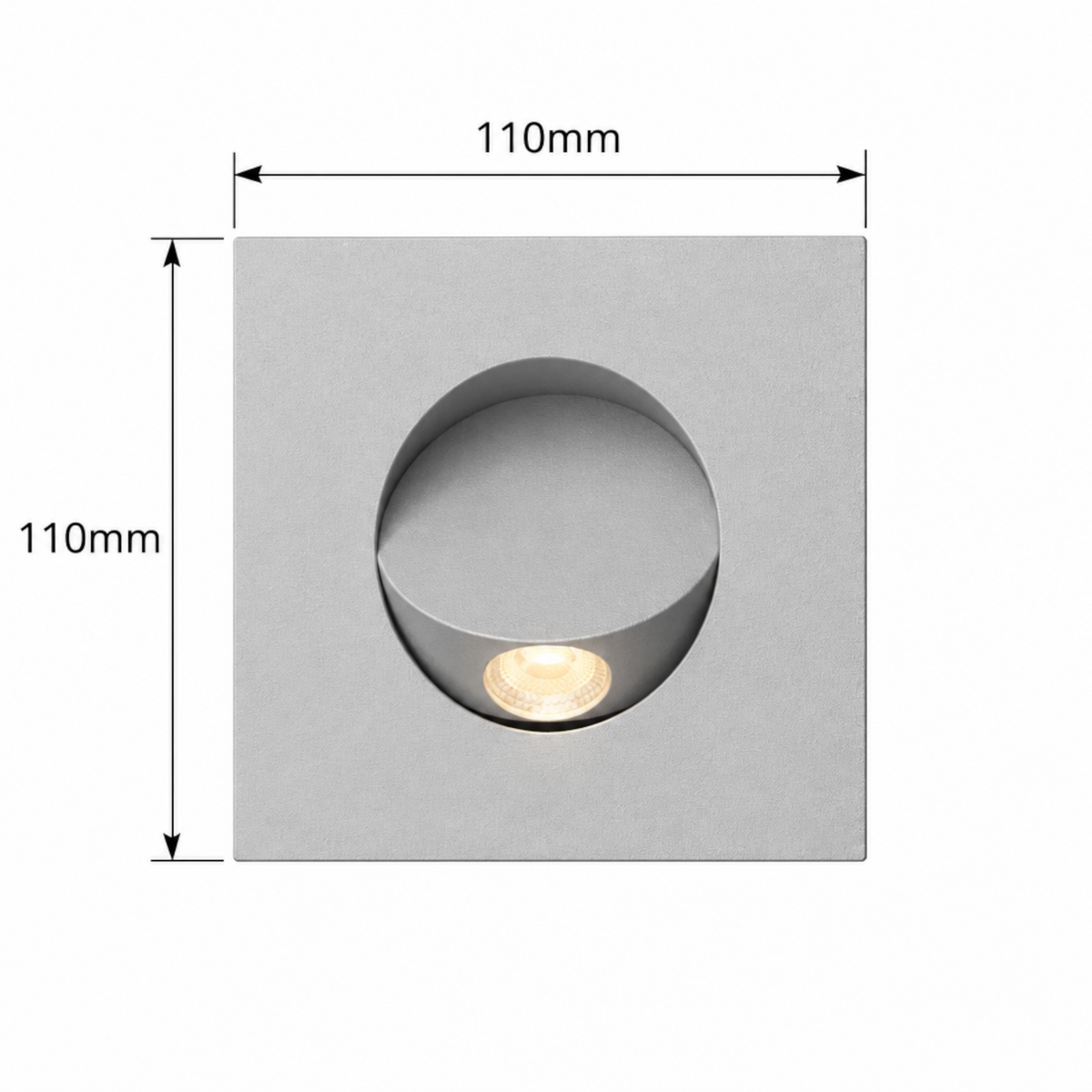 Ultra Beam Lighting Ltd square white recessed LED reading light with tilt switch mechanism and 110mm dimensions