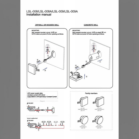 Ultra Beam Lighting Ltd installation manual for square 1 watt LED recessed stair step light with wiring diagrams