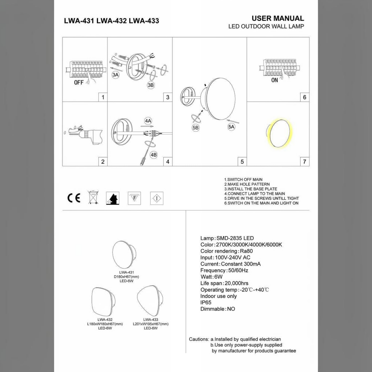 Ultra Beam Lighting Ltd user manual for 6W triangular LED wall mounted vanity light with installation instructions.