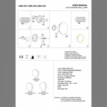 Ultra Beam Lighting Ltd user manual for 6W triangular LED wall mounted vanity light with installation instructions.