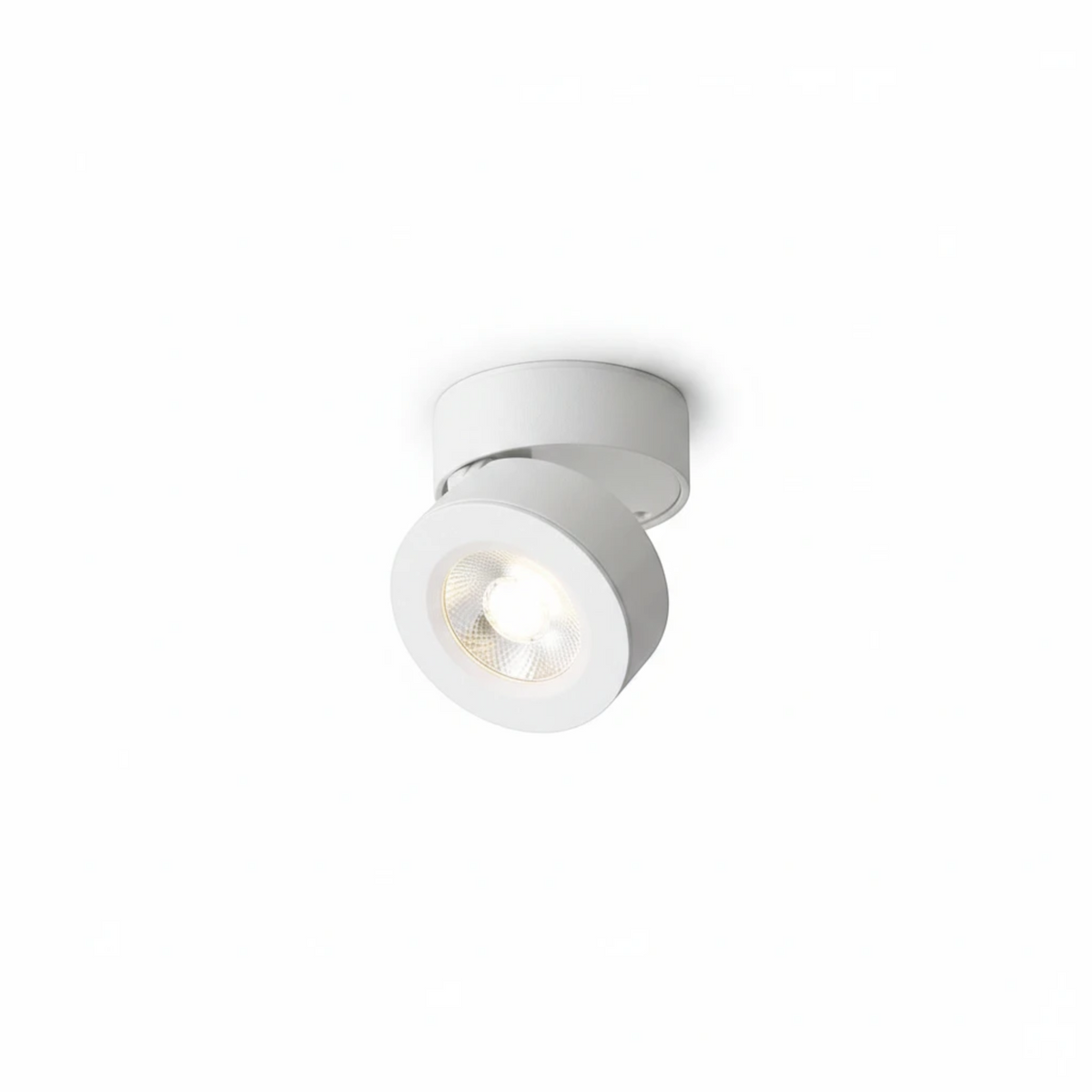 Ultra Beam Lighting Ltd 5 watt white adjustable LED ceiling spotlight with a tilting head for directional lighting.