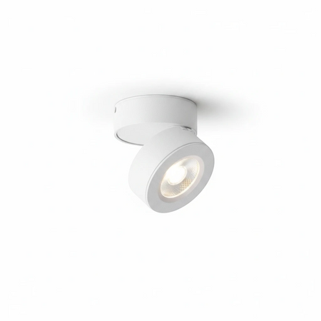 Ultra Beam Lighting Ltd 5 watt white adjustable LED ceiling spotlight with a tilting head for directional lighting.