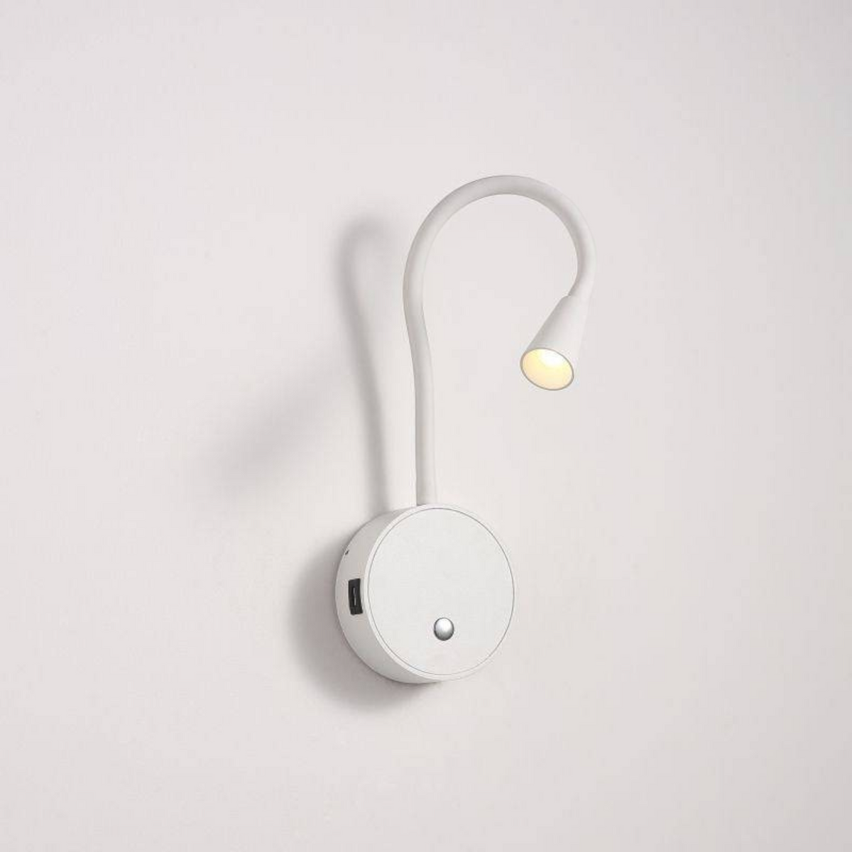 Ultra Beam Lighting Ltd white flexible LED reading lamp with integrated USB charging ports for bedside use