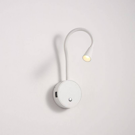 Ultra Beam Lighting Ltd white flexible LED reading lamp with integrated USB charging ports for bedside use