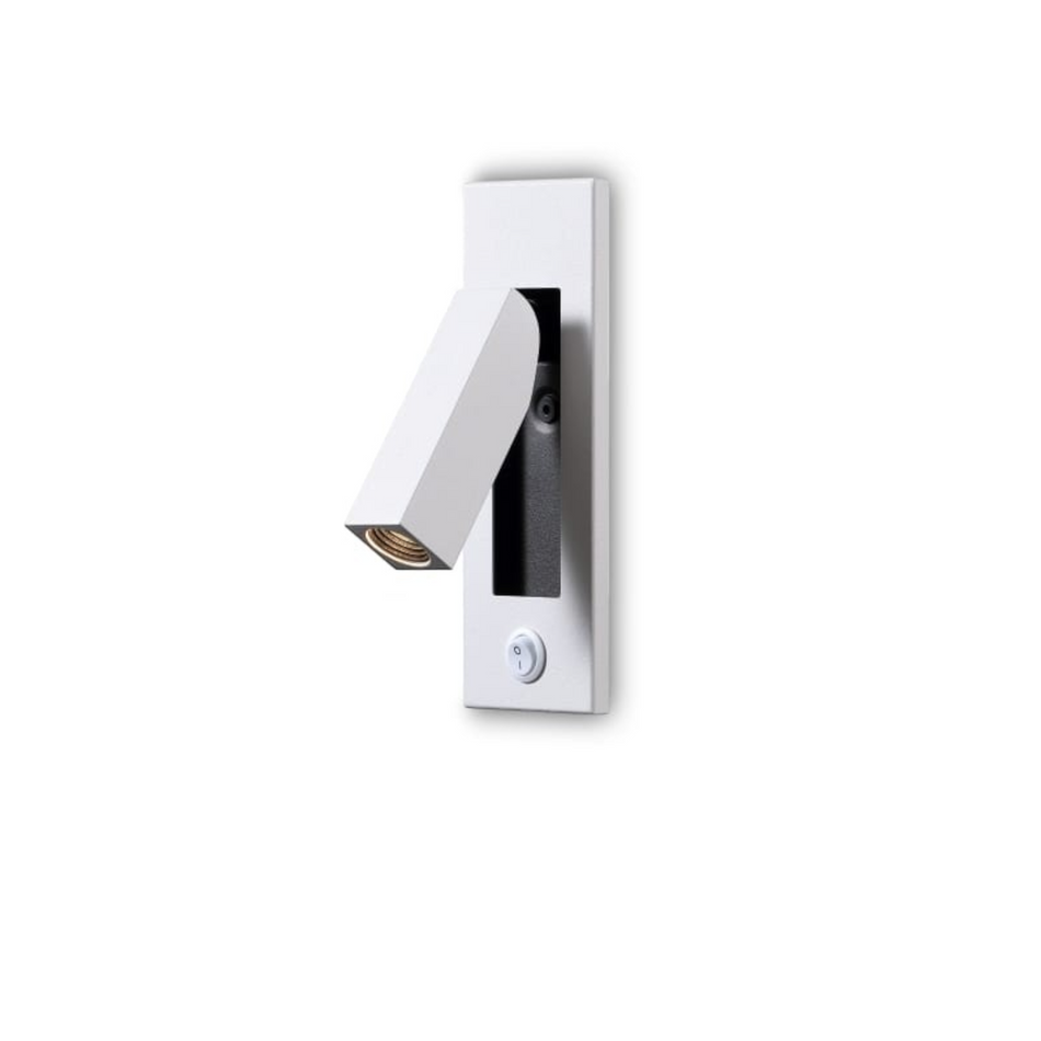 Ultra Beam Lighting Ltd white recessed bedroom reading lamp with adjustable arm and rocker switch