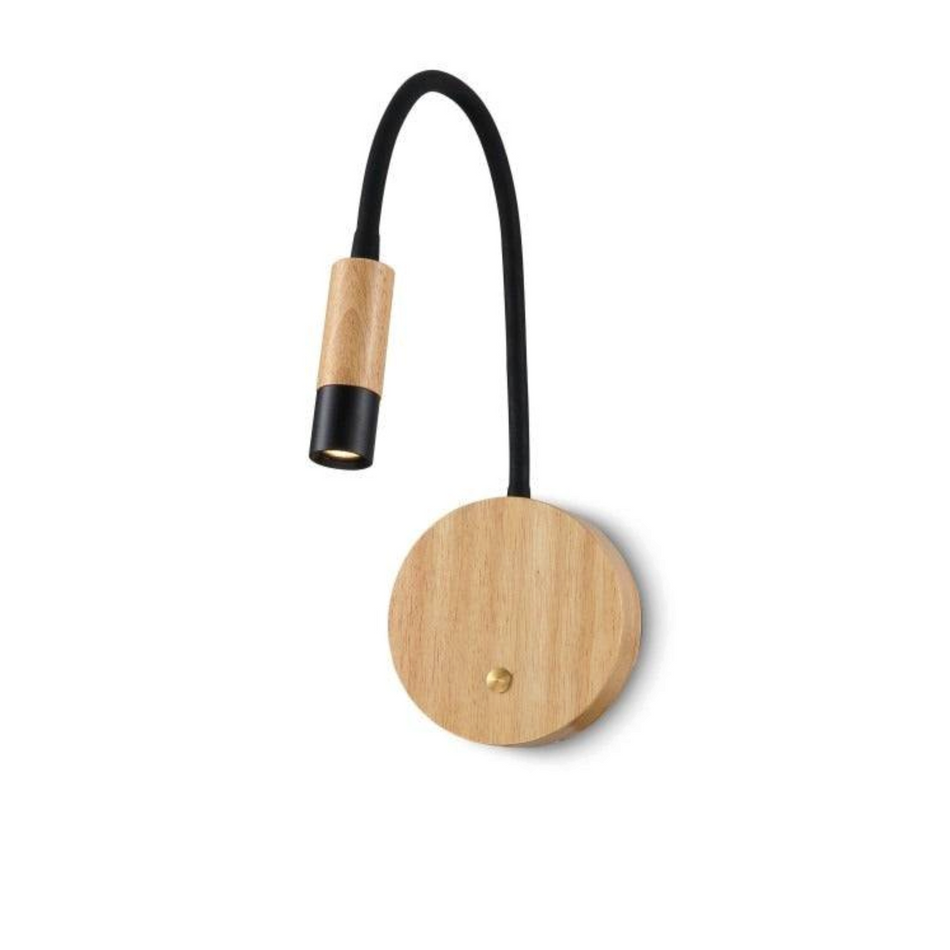 Ultra Beam Lighting Ltd flexible LED reading lamp with natural beech wood base and adjustable black metal head
