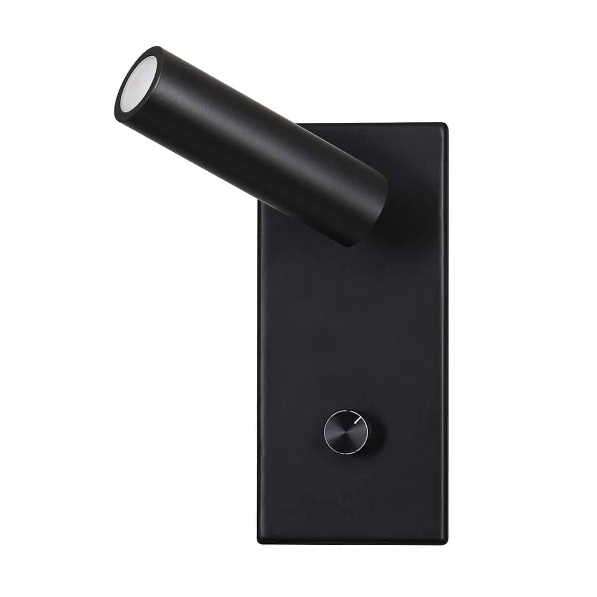 black dimmable reading light front view image with the light head tilted 