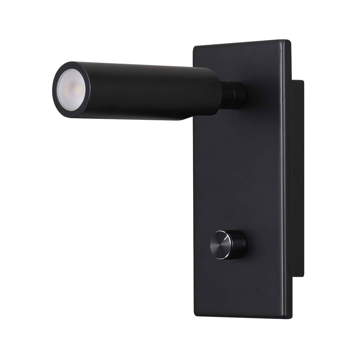 black dimmable reading light view with the light head facing straight out of the light body