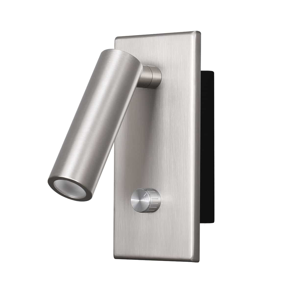 brushed nickel dimmable reading lamp product image mounted on a white wall 