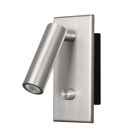 brushed nickel dimmable reading lamp product image mounted on a white wall 