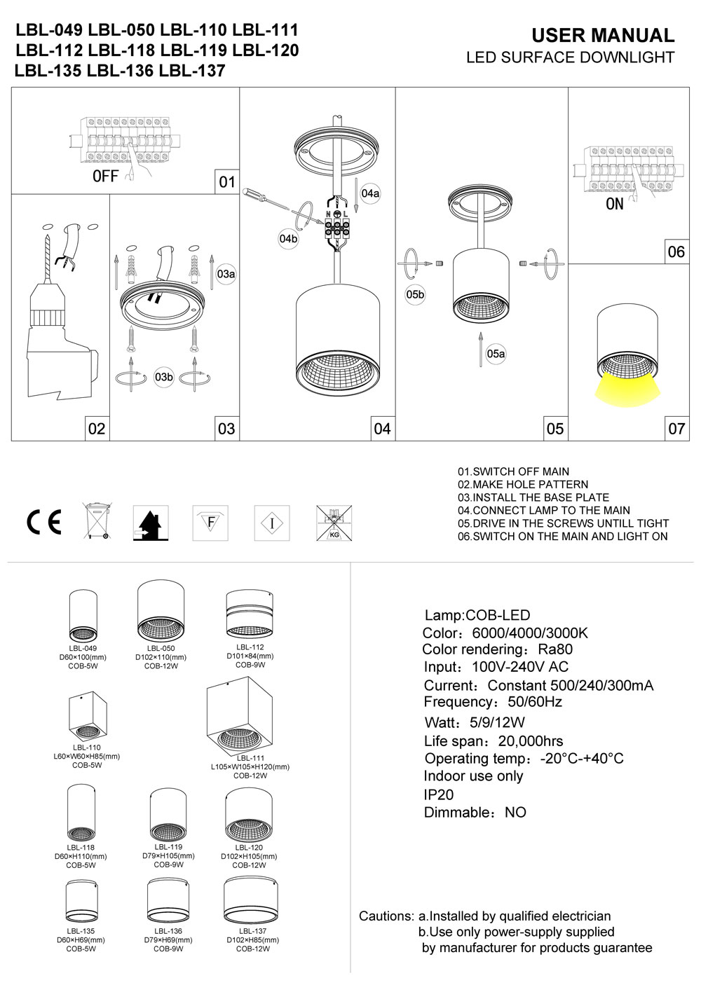 LBL136 surface mounted LED downlight installation guide
