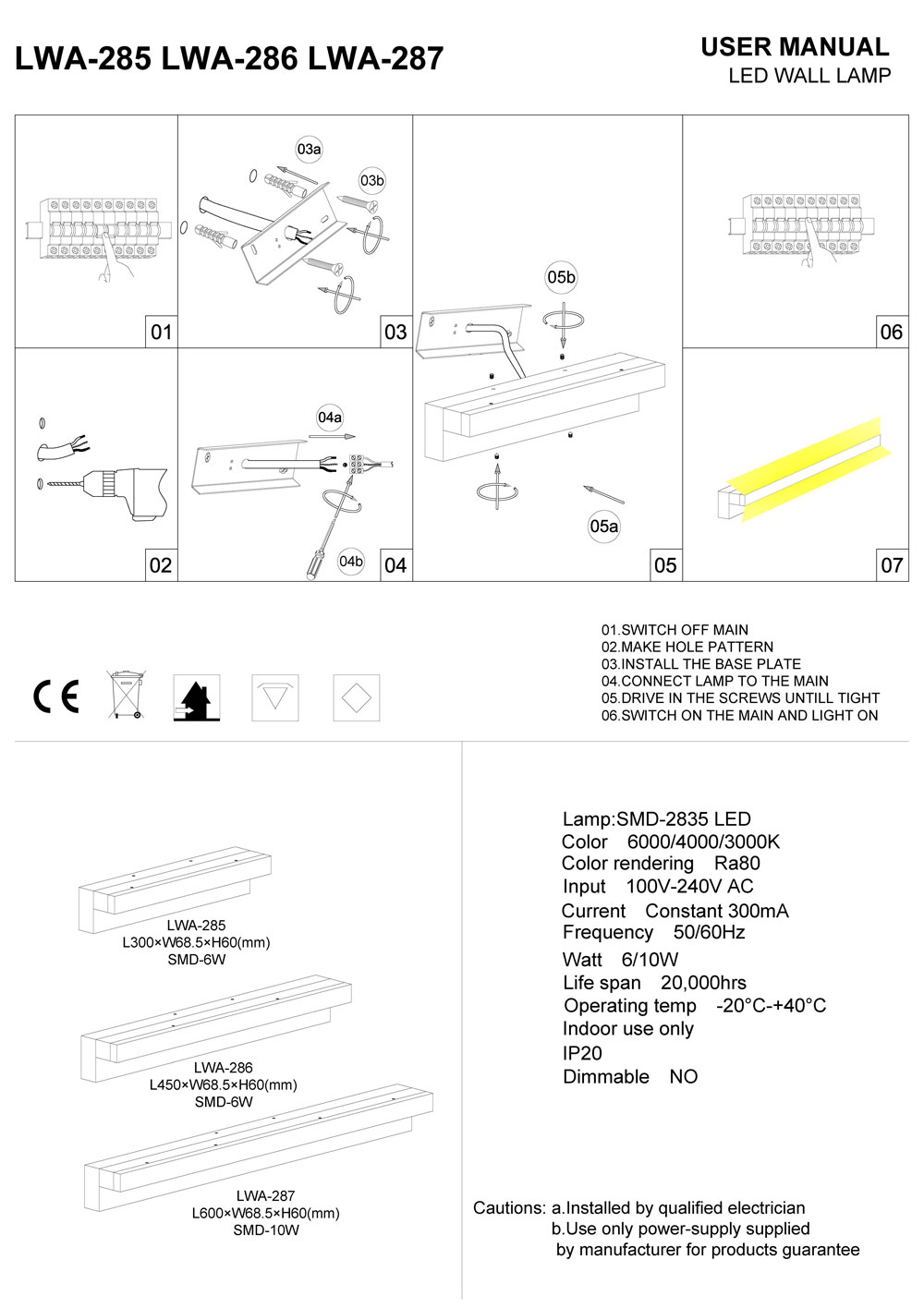 LED Over Mirror Light LWA285 6 Watt LED Polished Chrome Finish