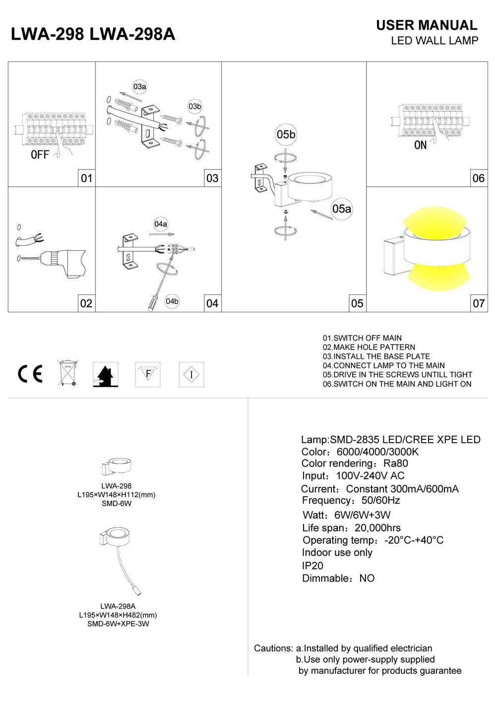 LWA298 LED bedroom wall light installation guide
