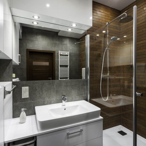 Small bathroom with recessed downlights