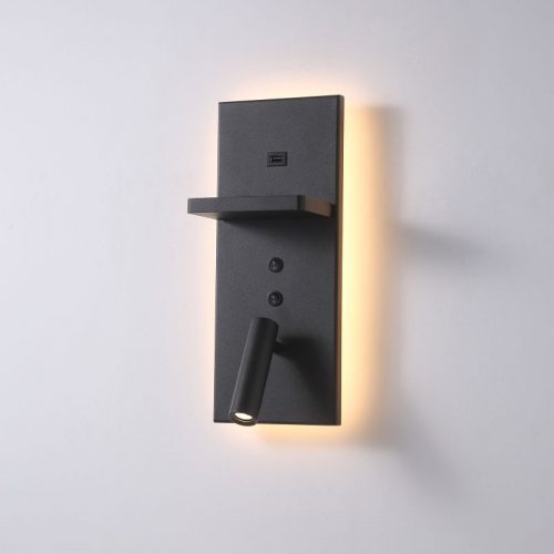 LWA418-BK 3 watt black LED reading light with built in USB and wireless phone charging