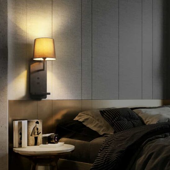 LWA421-BK black wireless charging bedside LED reading light fitted in a room
