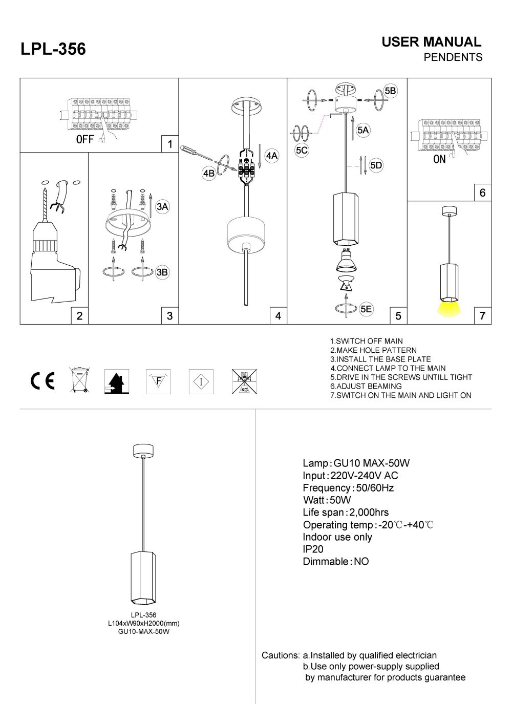 LPL-356 LED pendant light installation guide