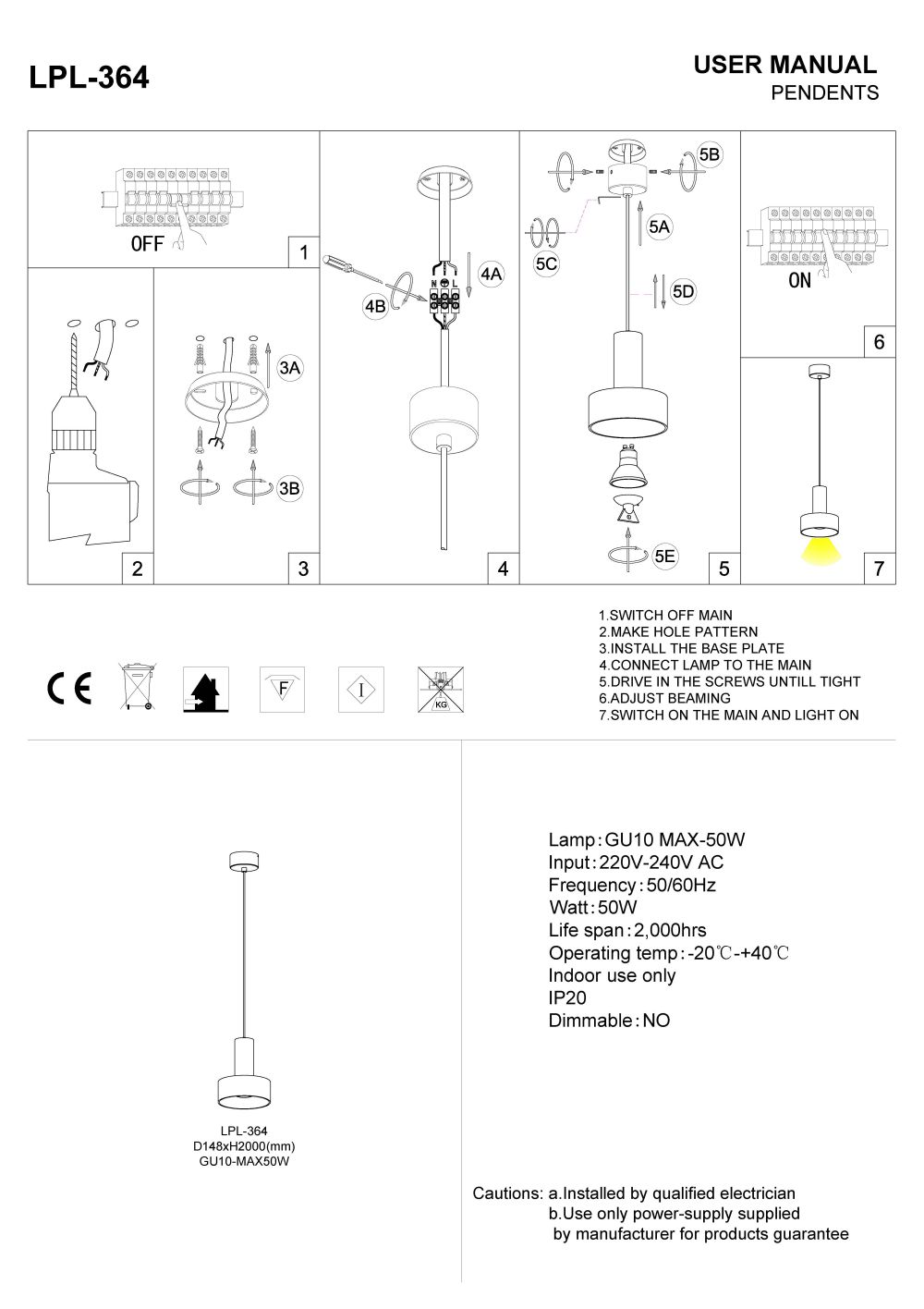 LPL-364 LED pendant light installation guide