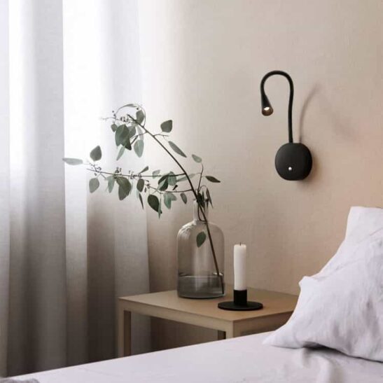 LWA423-BK modern black LED reading light fitted in a bedroom