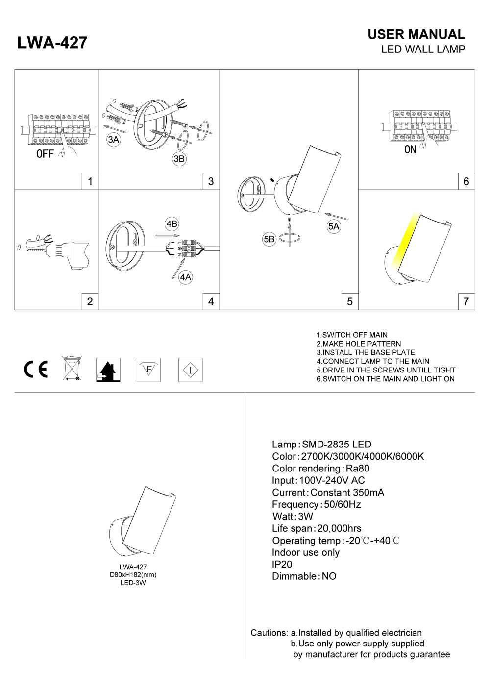 LWA-427 wall washer interior LED wall light installation guide - uplighter