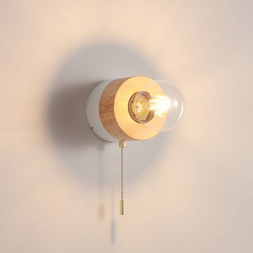 LWA437 4 watt beech wood interior LED wall light with pull cord
