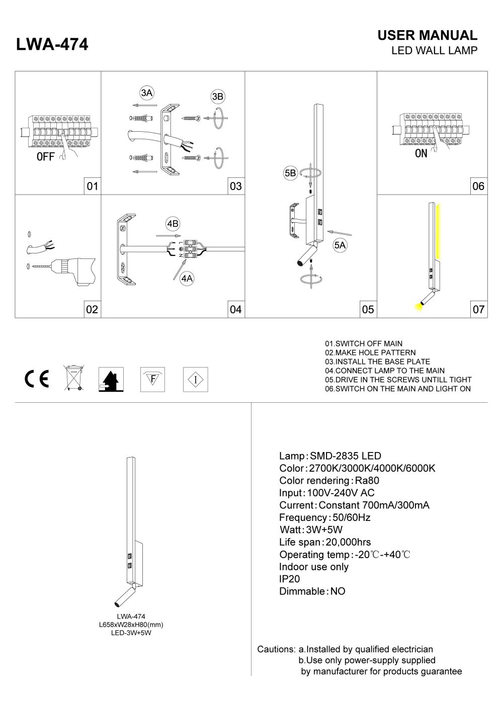 LWA-474 LED wall light with separate reading light