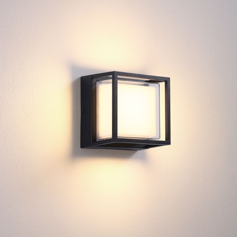 LWA706 12 watt square black outdoor garden wall light