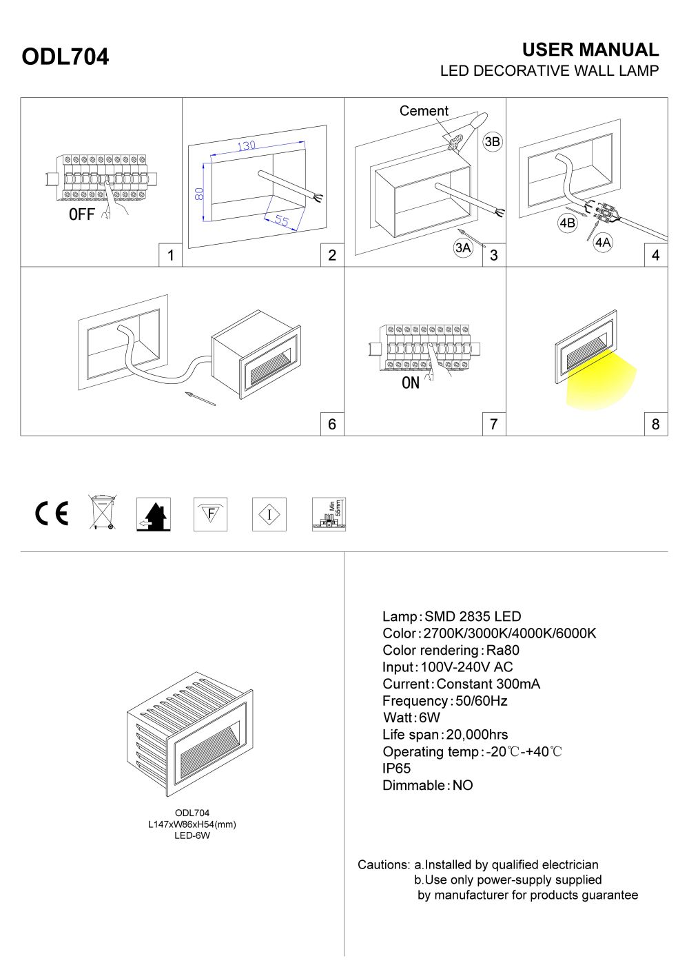 ODL704 6 watt recessed wall light installation guide