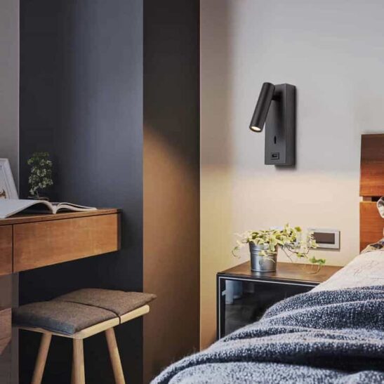 LWA539-BK black bedside reading light fitted in a modern bedroom